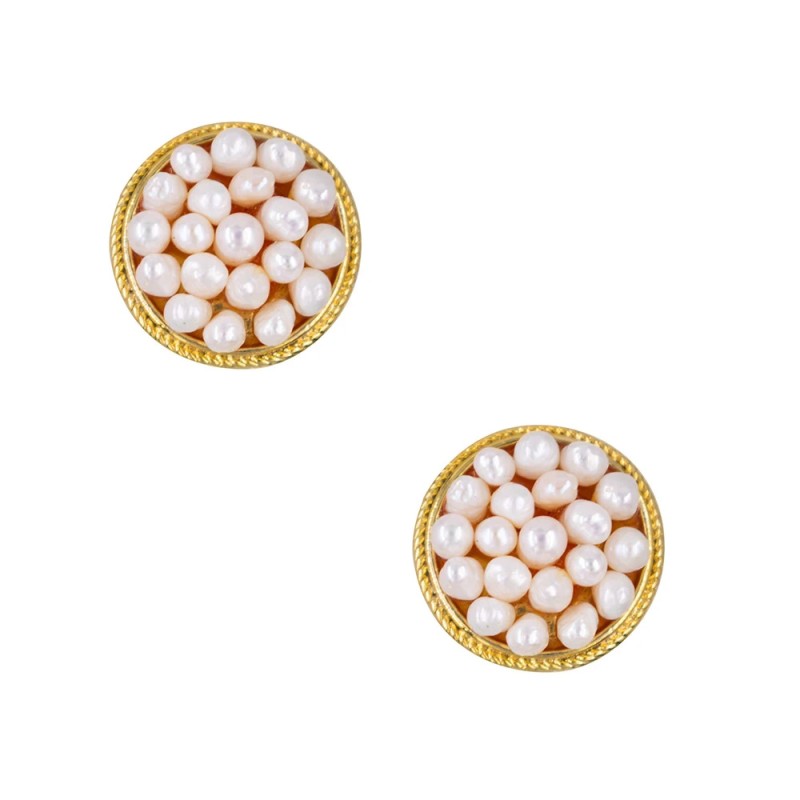 Σκουλαρίκια με λευκά μαργαριτάρια και βάση από ατσάλι με κλιπ - F126875